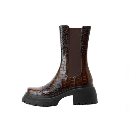 Two Tone Crocodile Embossed Walking Boots-0