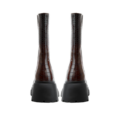 Two Tone Crocodile Embossed Walking Boots-4