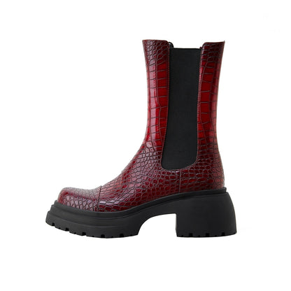 Two Tone Crocodile Embossed Walking Boots-5