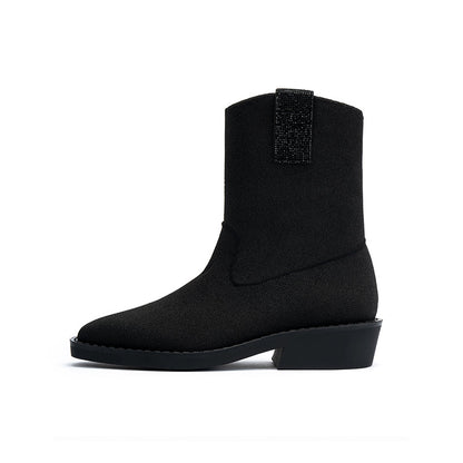Vintage Posh Pointed Toe Block Heel Boots-0