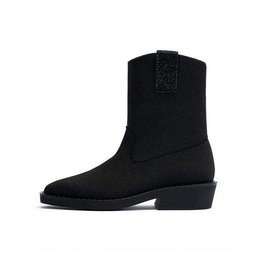 Vintage Posh Pointed Toe Block Heel Boots-0