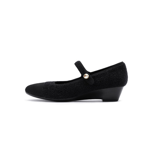 Vintage Tweed Low Heel Strap Mary Jane Shoes-0