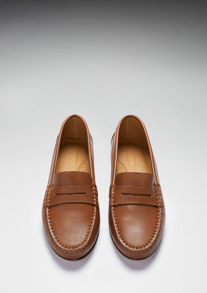 Women's Penny Loafers Leather Sole, tan leather-2