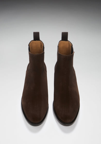 Damesbruine suède Chelsea boots, doorgenaaide leren zool