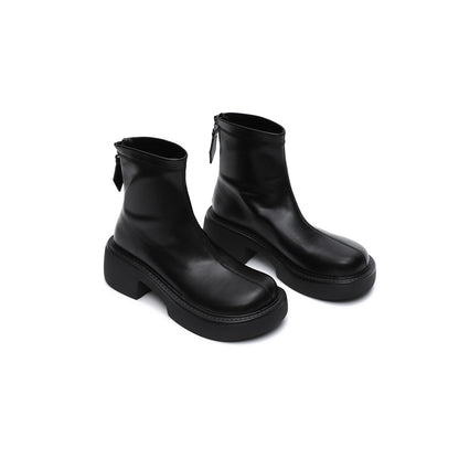 Zip-Up Chunky Leather Boots-2