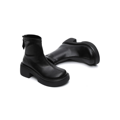 Zip-Up Chunky Leather Boots-3